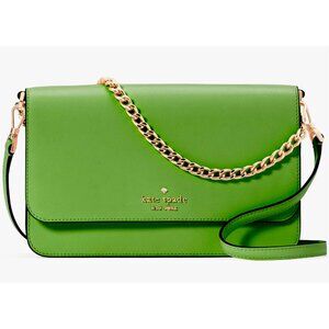 S Kate Spade Madison Flap Crossbody Bag Green Leather Chain KC430 NWT